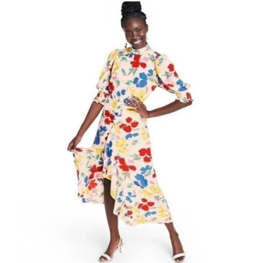 RIXO White Floral Mock Neck Maxi Dress Size 24 plus women’s